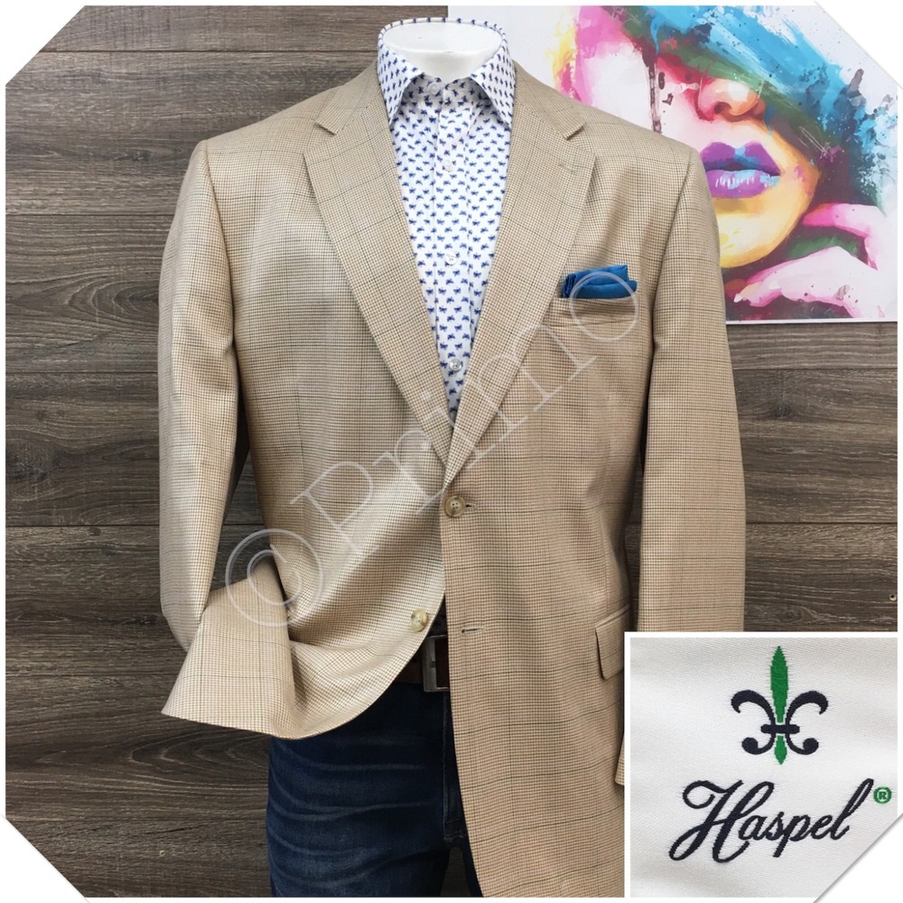 HASPEL Mens Wool Silk Blazer Sport Coat Casual Jacket Size 48L Classic Suit